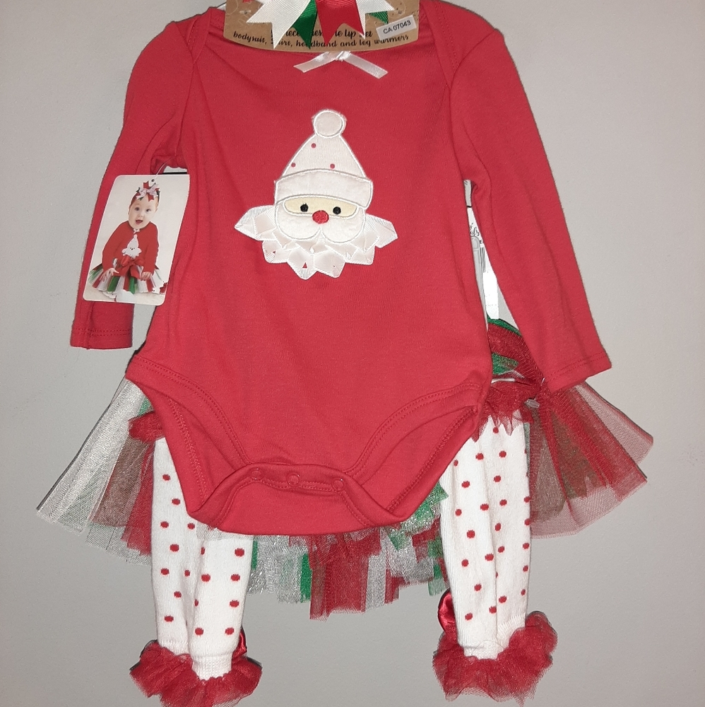 NWT Santa Baby Bow 4 Pc Outfit Set First Christmas